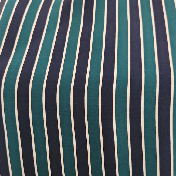 Ellen Tracy Navy Blue And Dark Green Striped Silk Blouse Size 4P - Picture 6 of 10